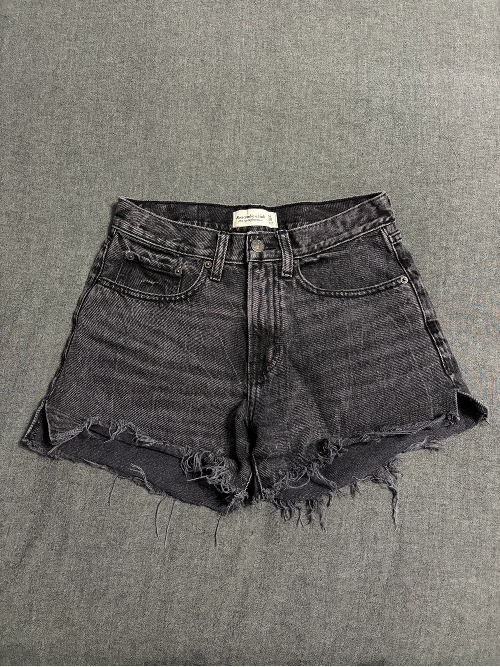 Abercrombie & Fitch Washed Black Frayed Denim Shorts